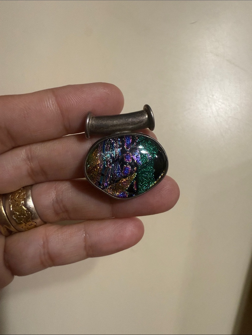 Mexico 925 Dichroic Glass Oval Slide Pendant in Multicolor